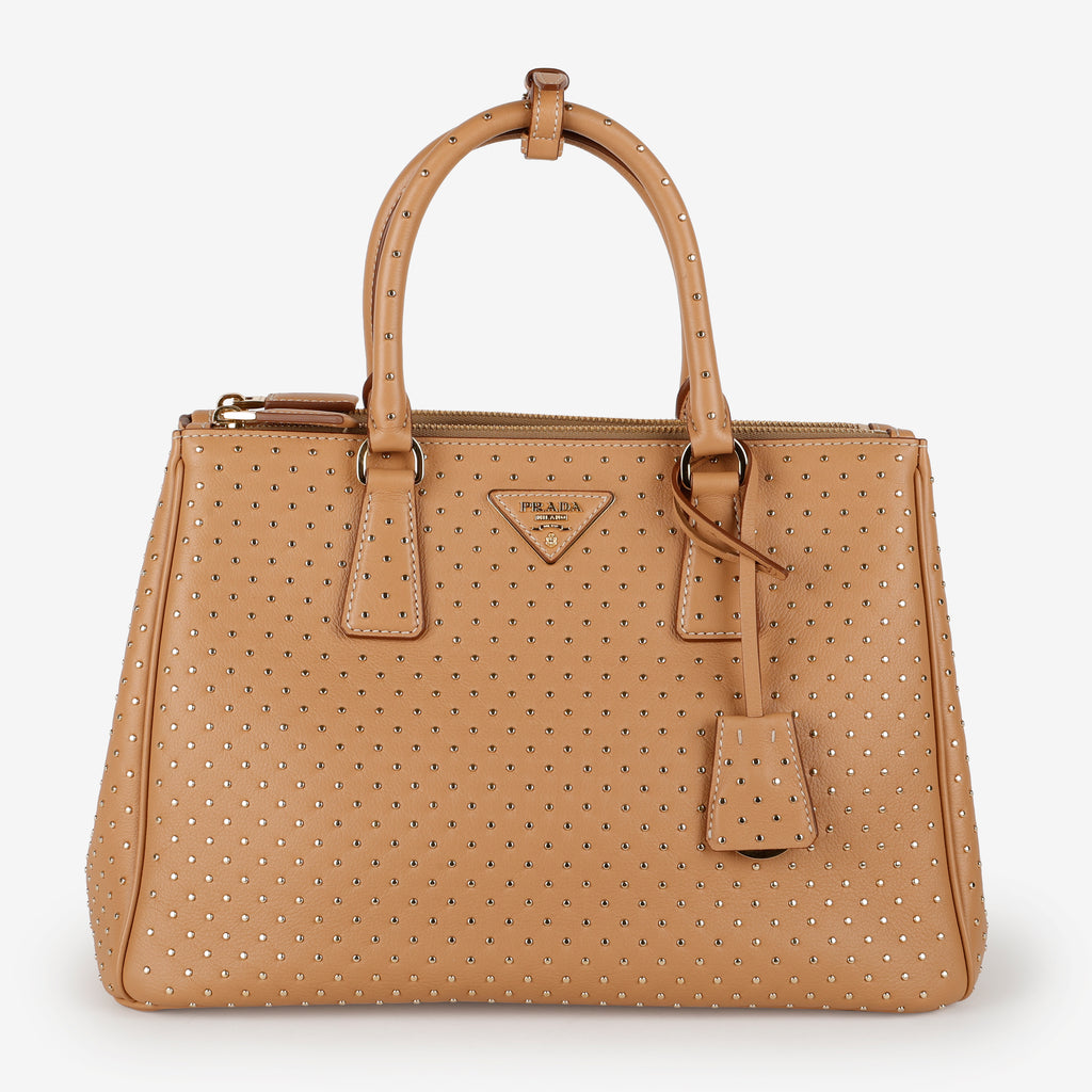 Large Studded Galleria Double Zip Tote, Natural Calfskin (w/o strap)