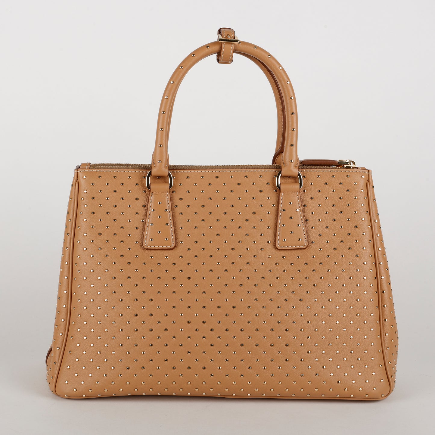 Large Studded Galleria Double Zip Tote, Natural Calfskin (w/o strap)