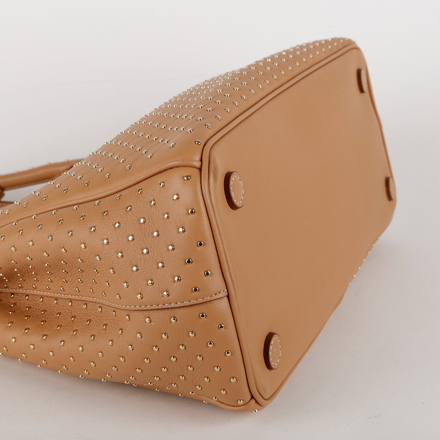 Large Studded Galleria Double Zip Tote, Natural Calfskin (w/o strap)