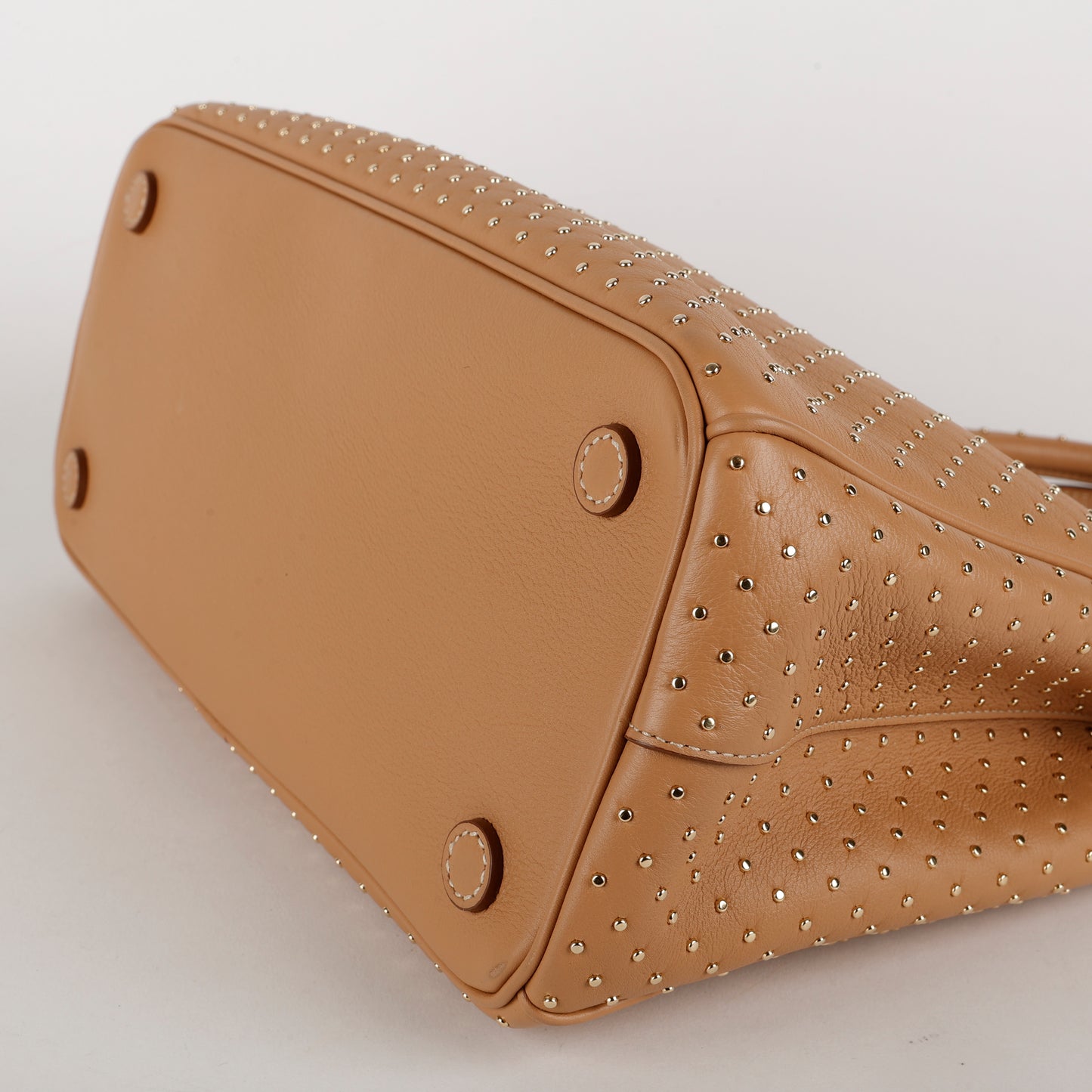 Large Studded Galleria Double Zip Tote, Natural Calfskin (w/o strap)