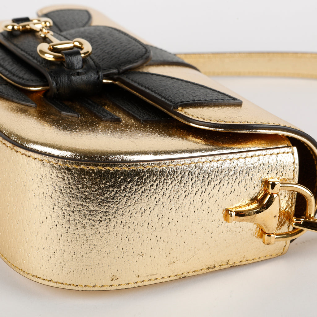 G X Adidas Horsebit Shoulder Bag, Metallic Gold