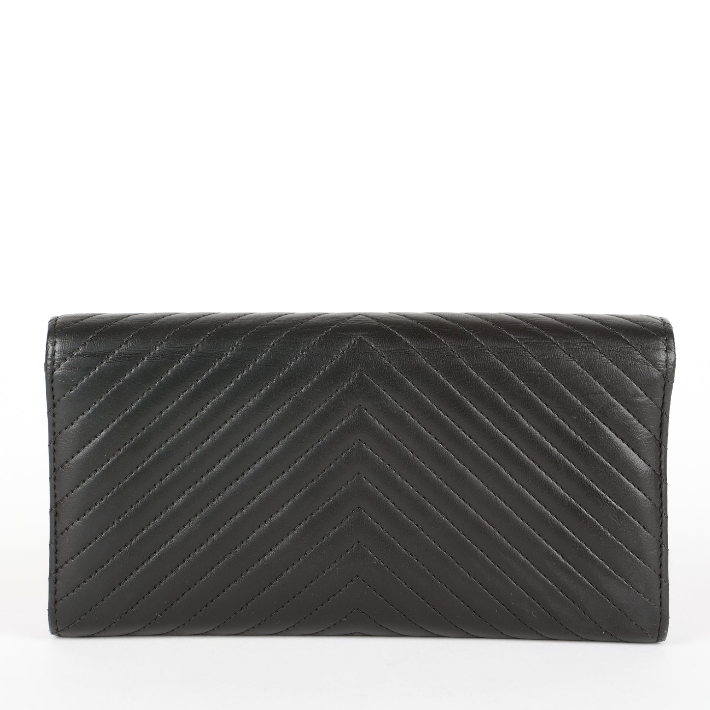 Chevron Stitch Long Wallet, Black Lambskin
