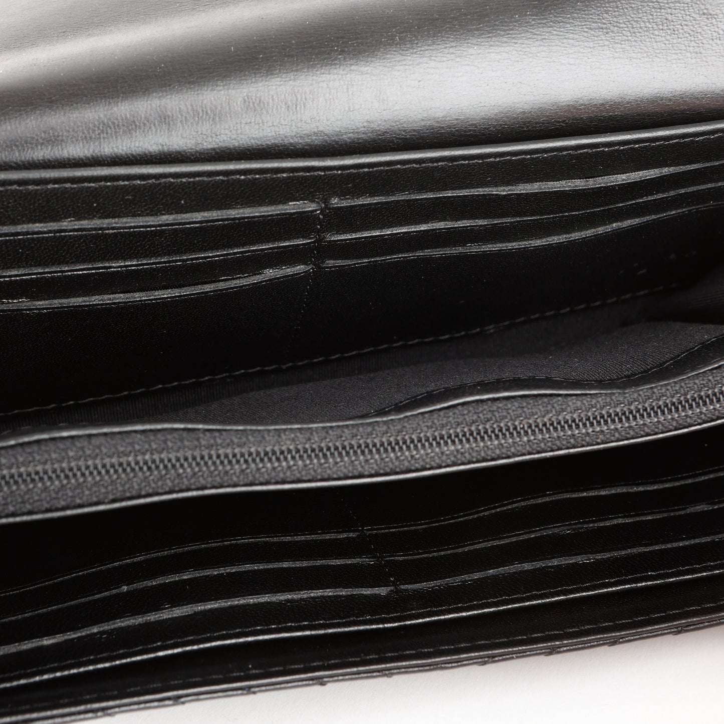 Chevron Stitch Long Wallet, Black Lambskin