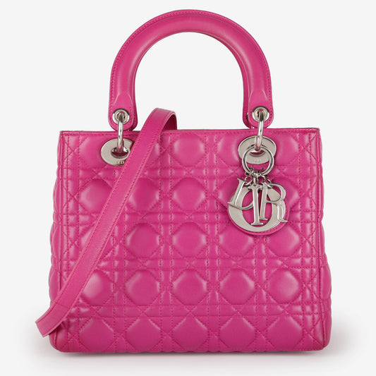 Medium Lady Dior, Magenta Lambskin