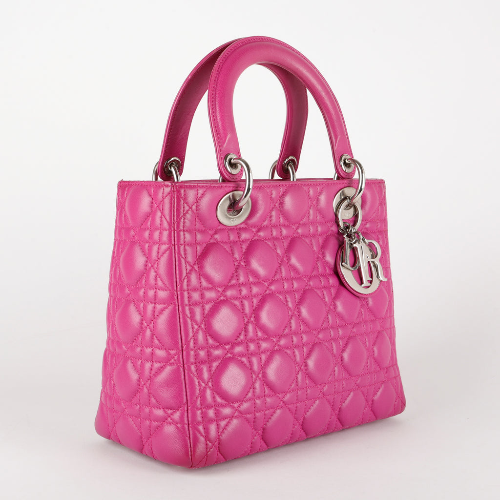 Medium Lady Dior, Magenta Lambskin