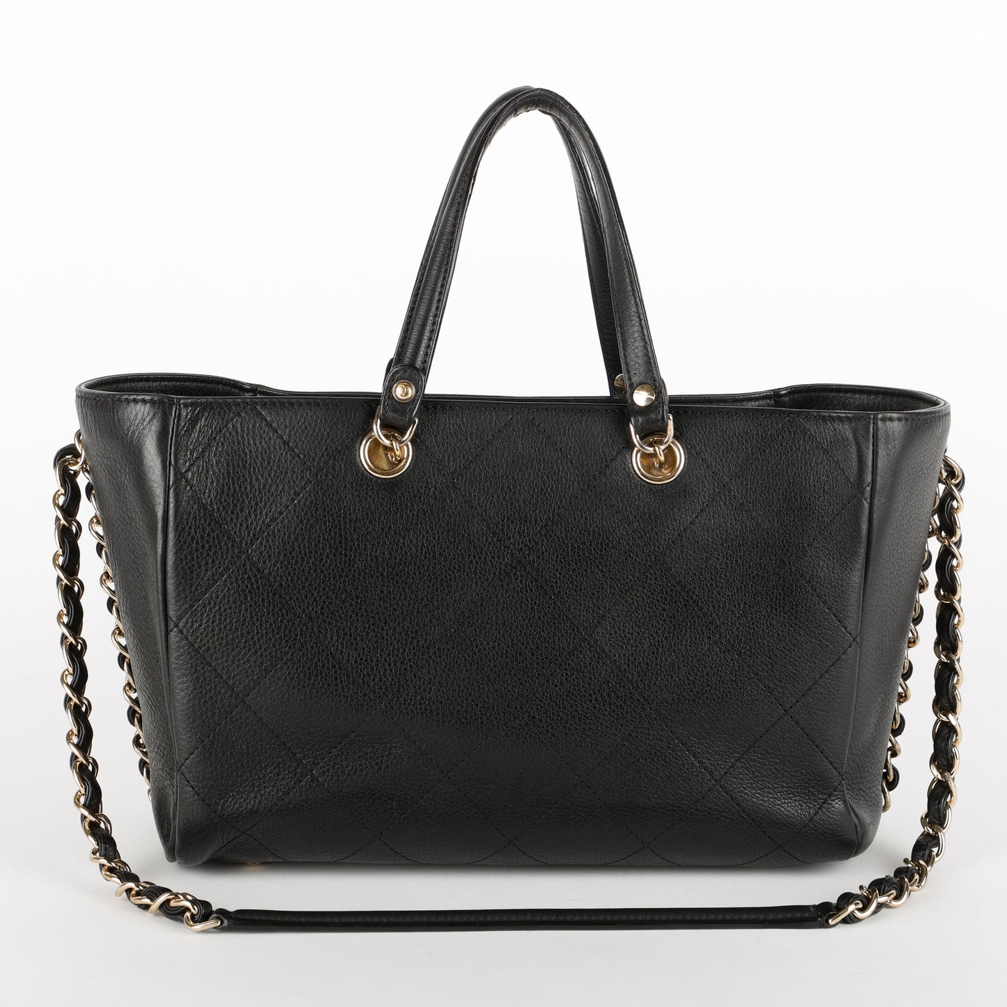 Small Quilted Shopping Tote, Black Bull Skin