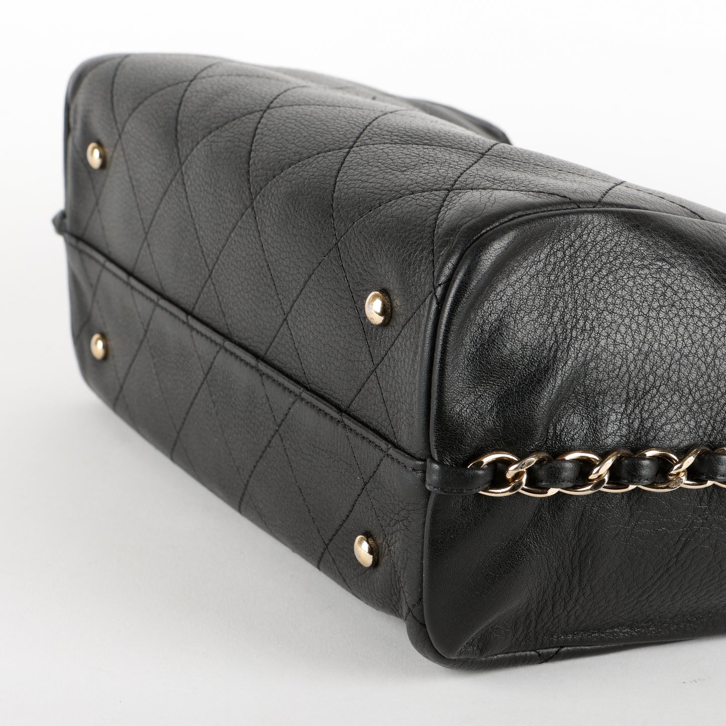 Small Quilted Shopping Tote, Black Bull Skin