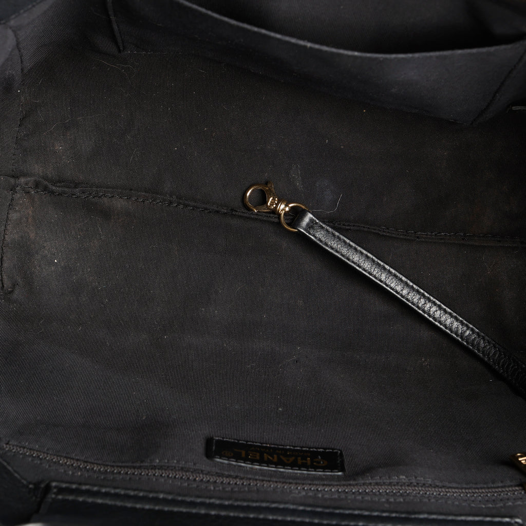 Small Quilted Shopping Tote, Black Bull Skin