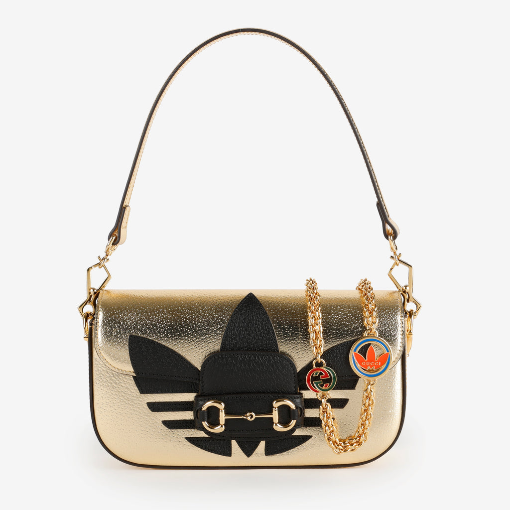 G X Adidas Horsebit Shoulder Bag, Metallic Gold