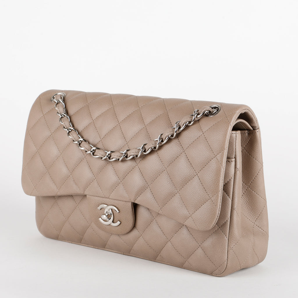 Jumbo Double Flap, Grey / Taupe Caviar Silver Hardware