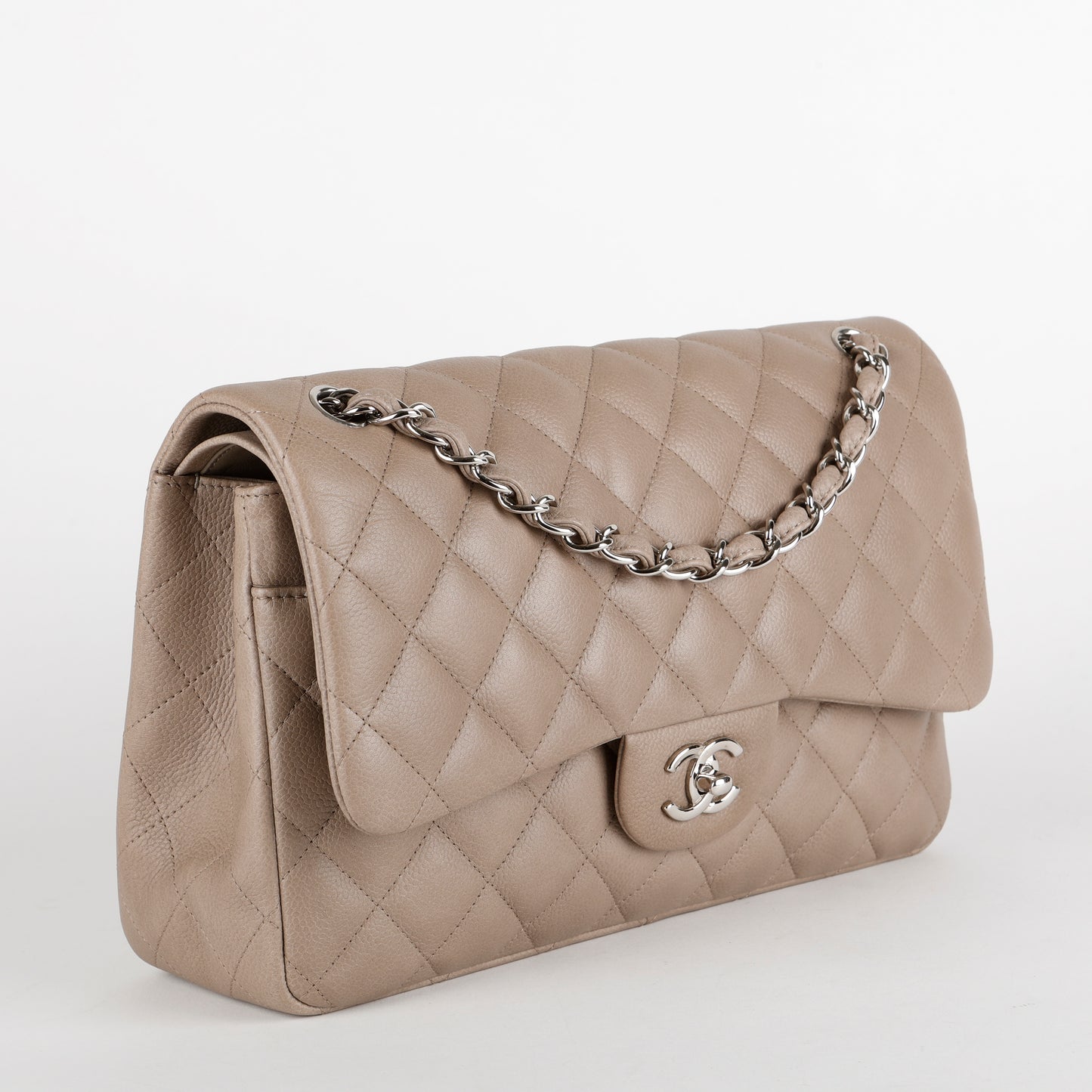 Jumbo Double Flap, Grey / Taupe Caviar Silver Hardware