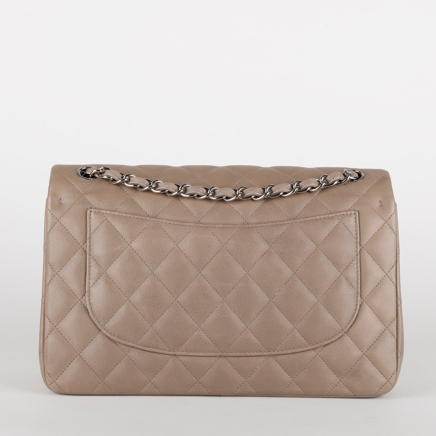 Jumbo Double Flap, Grey / Taupe Caviar Silver Hardware