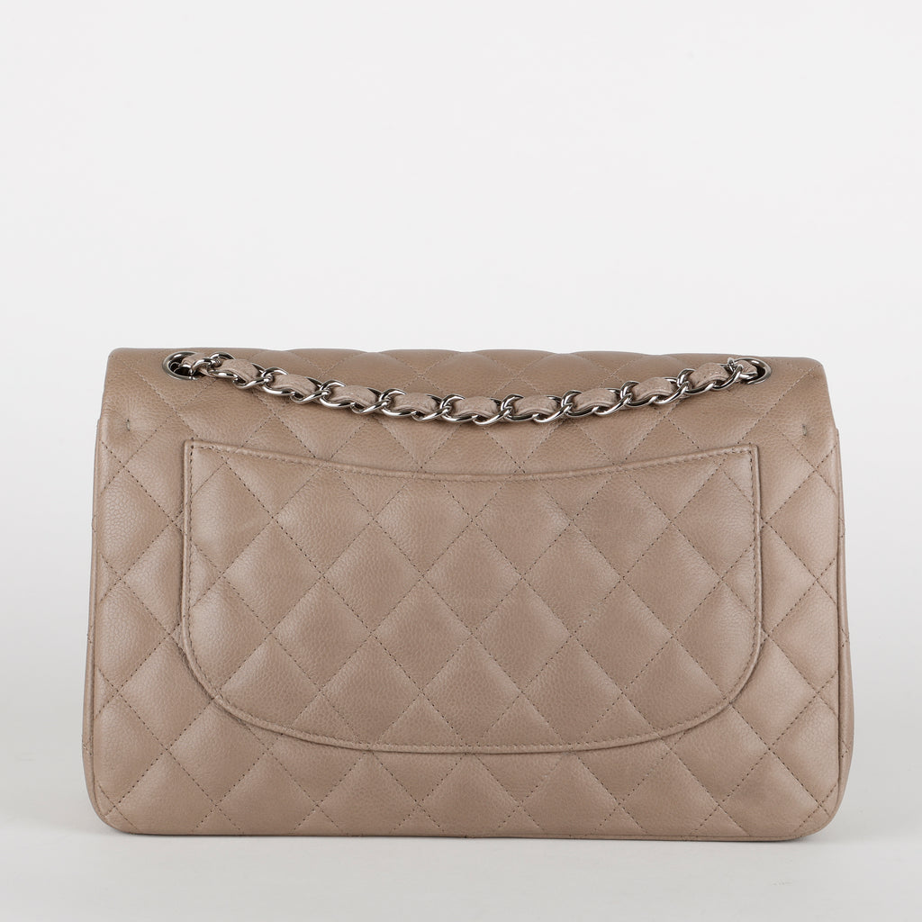 Jumbo Double Flap, Grey / Taupe Caviar Silver Hardware