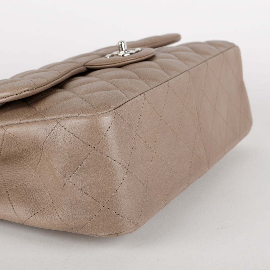 Jumbo Double Flap, Grey / Taupe Caviar Silver Hardware