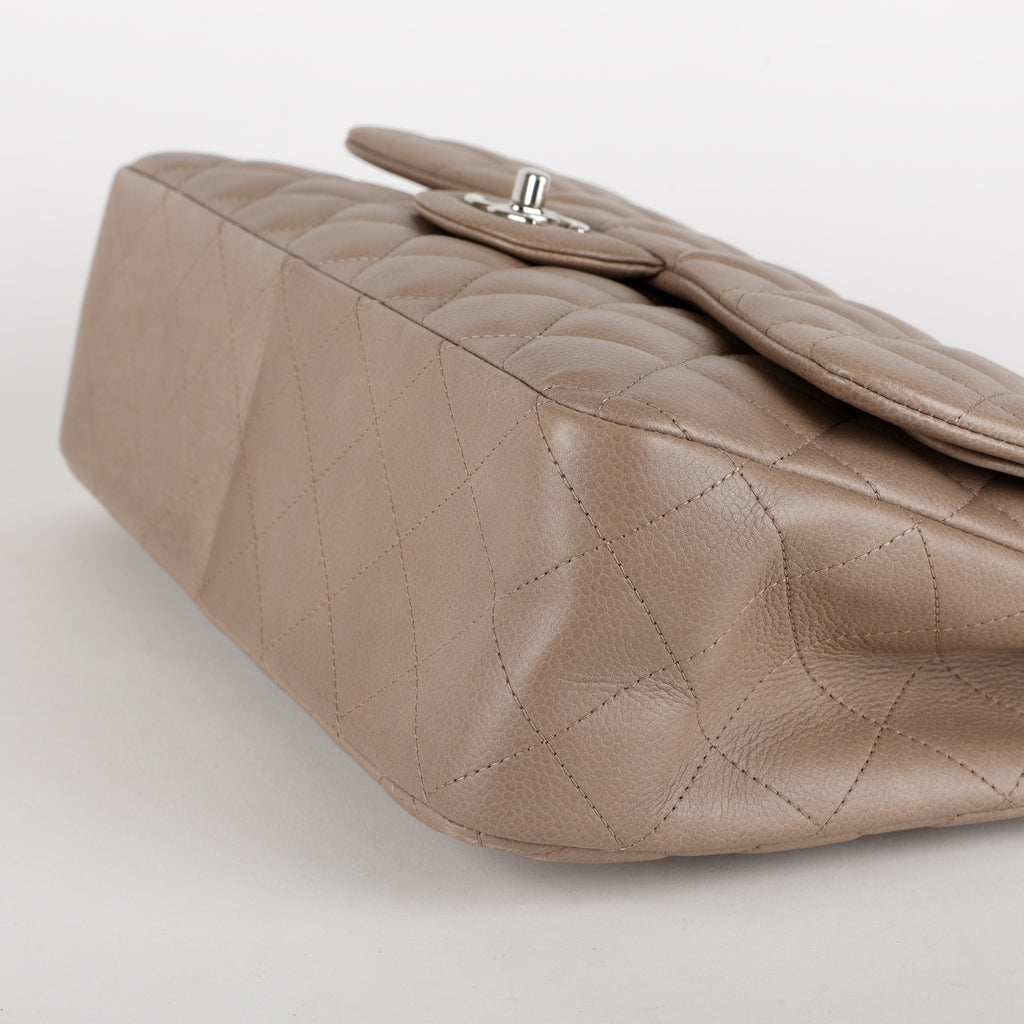 Jumbo Double Flap, Grey / Taupe Caviar Silver Hardware