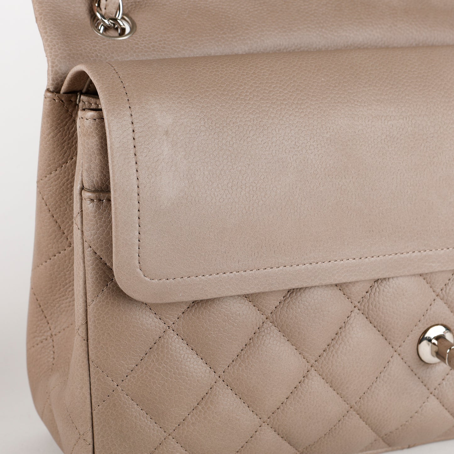 Jumbo Double Flap, Grey / Taupe Caviar Silver Hardware