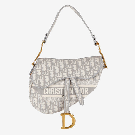 Medium Oblique Saddle Bag, Grey Canvas