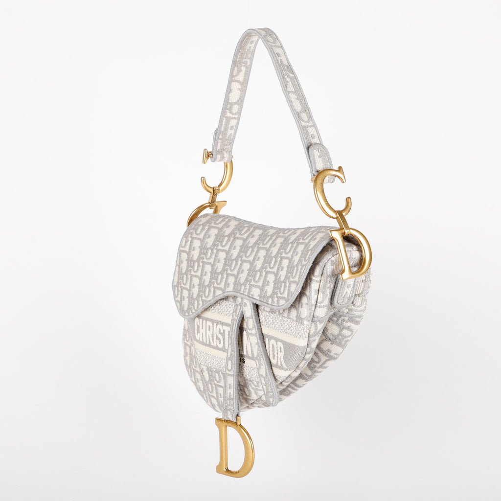 Medium Oblique Saddle Bag, Grey Canvas