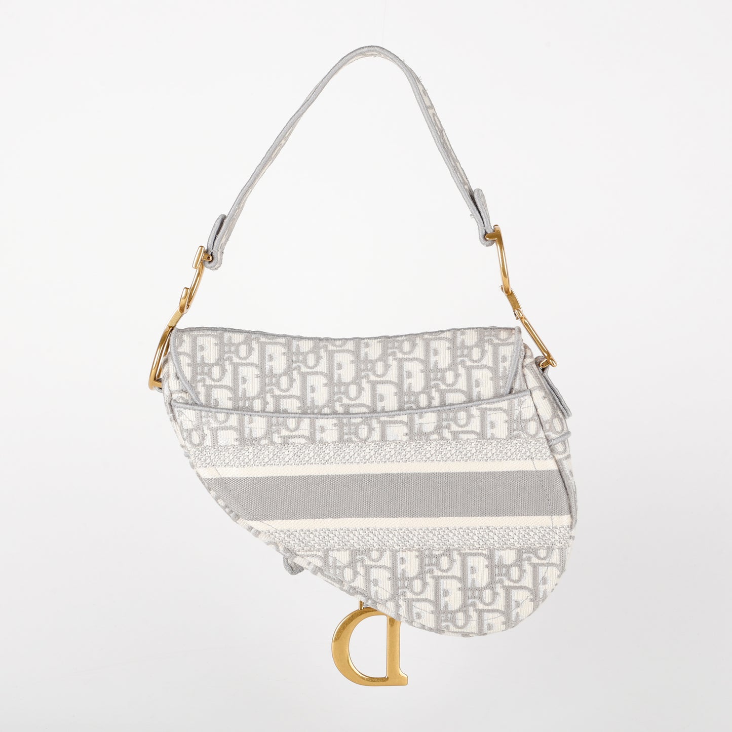 Medium Oblique Saddle Bag, Grey Canvas