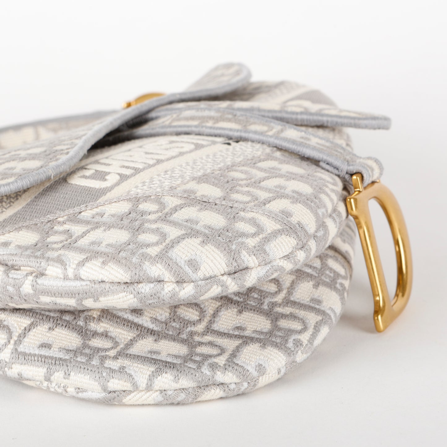 Medium Oblique Saddle Bag, Grey Canvas