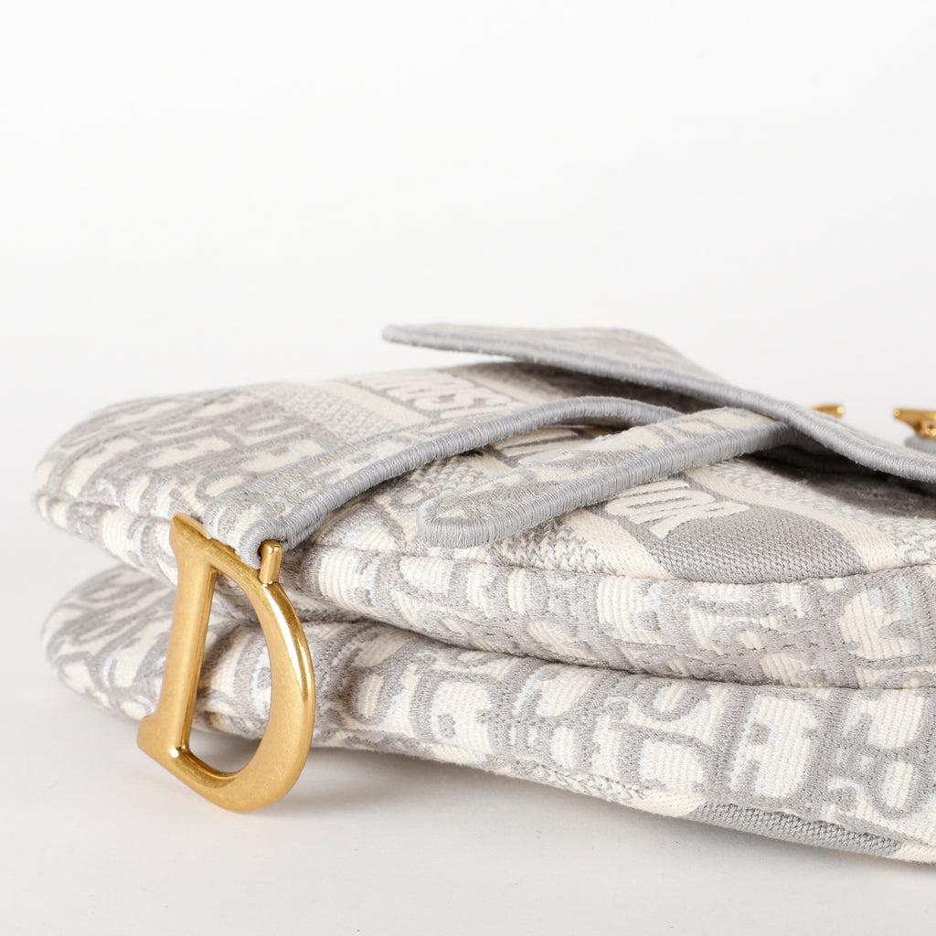 Medium Oblique Saddle Bag, Grey Canvas