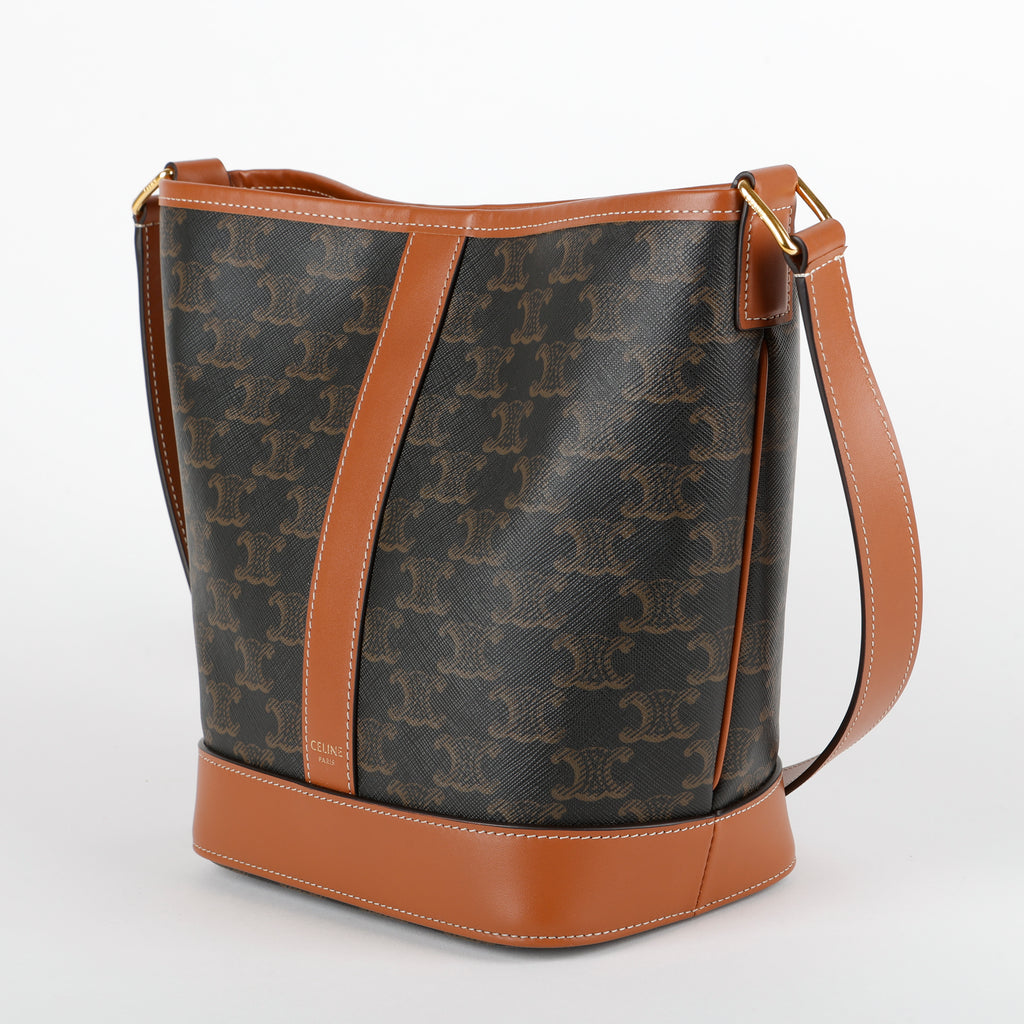 Small Bucket Bag, Coated Canvas/Brown
