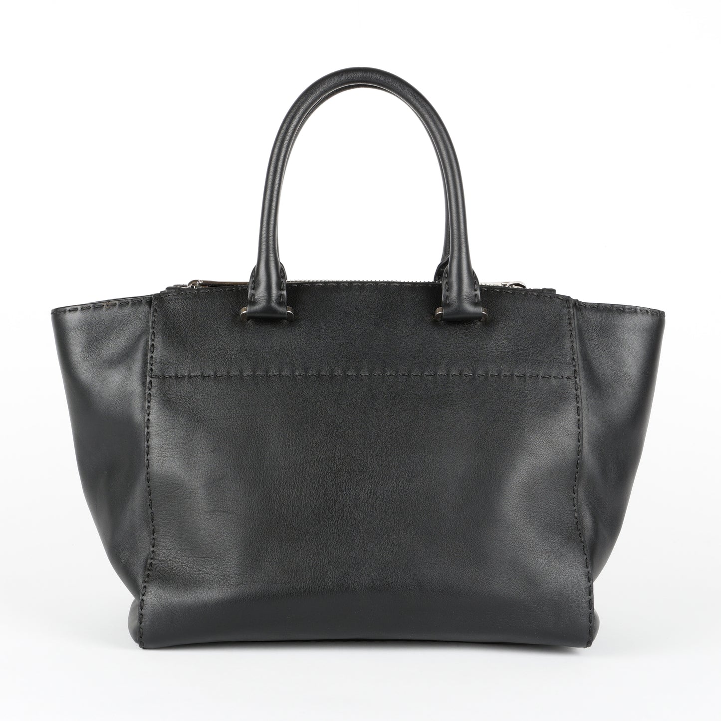 Medium Stitched City Tote, Black Calfskin