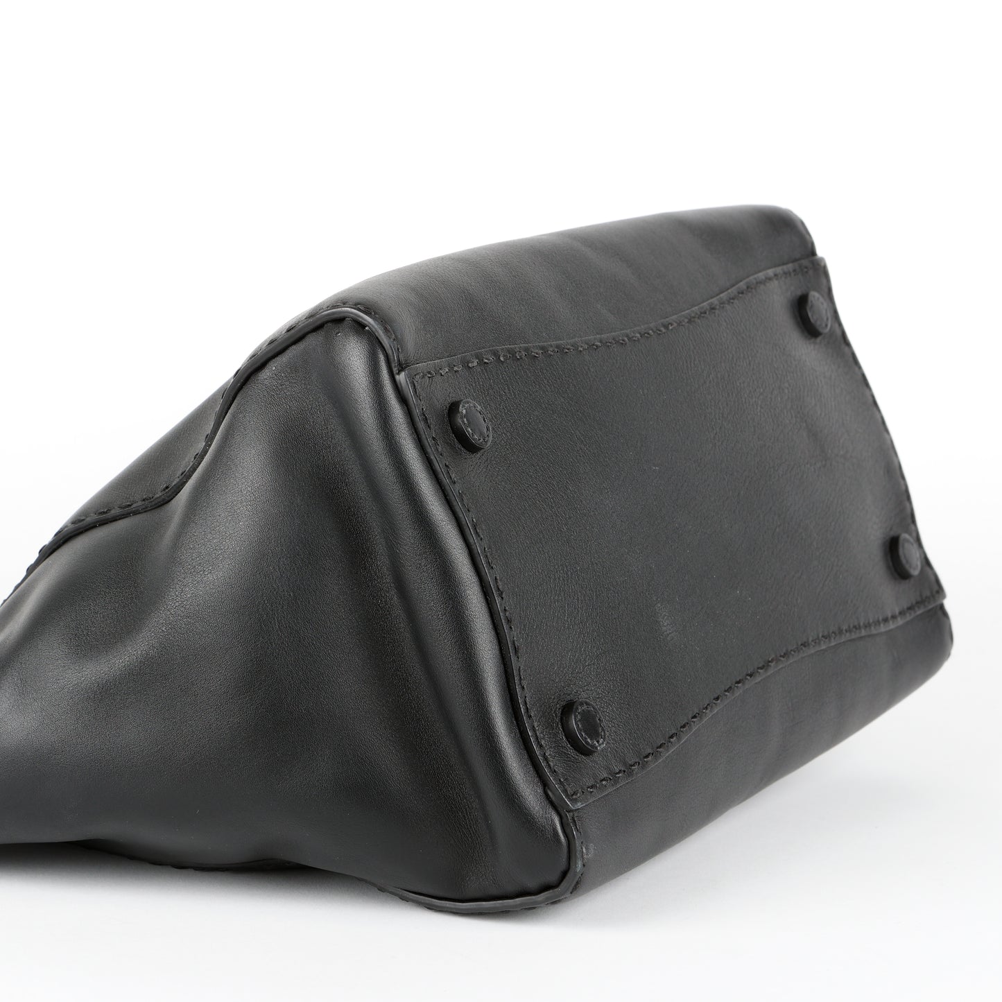 Medium Stitched City Tote, Black Calfskin