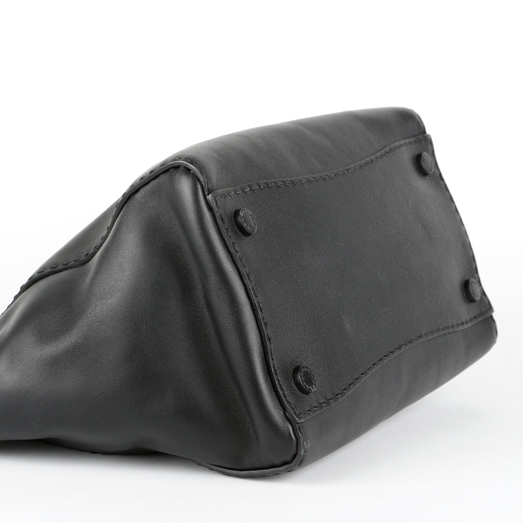 Medium Stitched City Tote, Black Calfskin