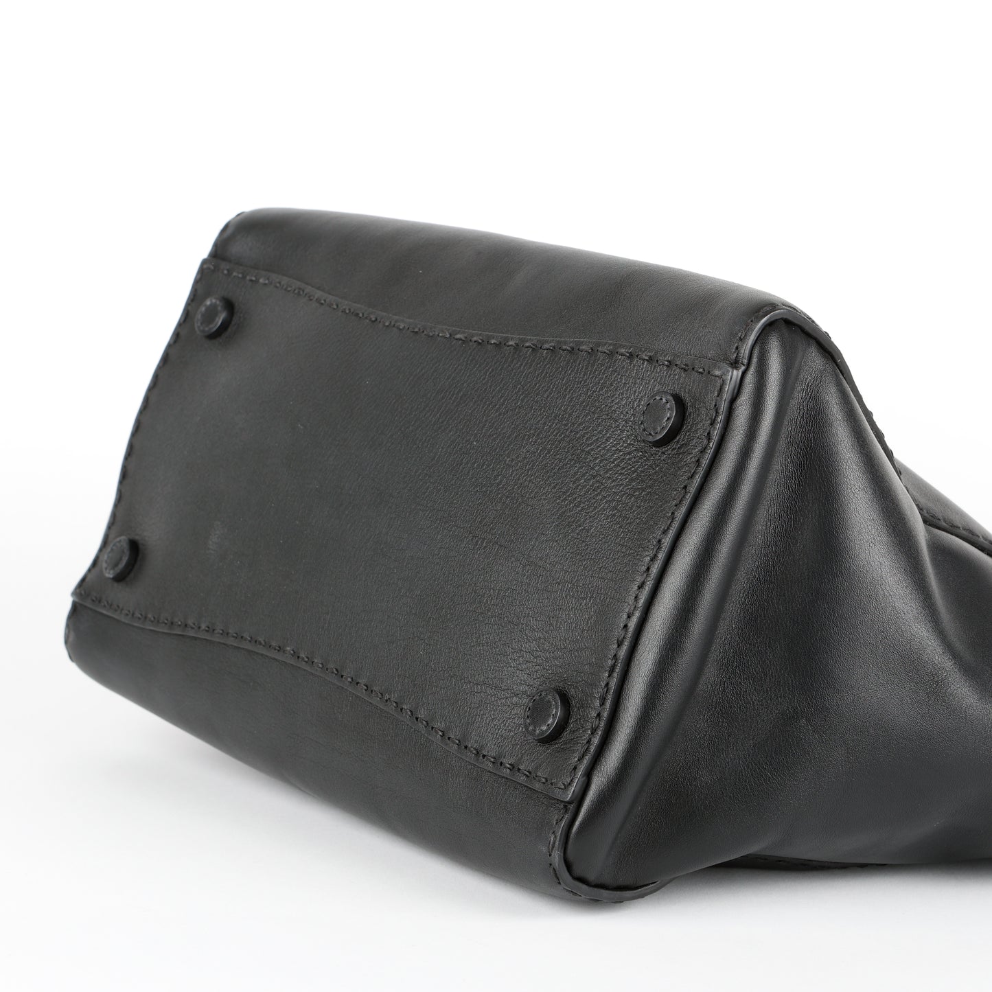 Medium Stitched City Tote, Black Calfskin