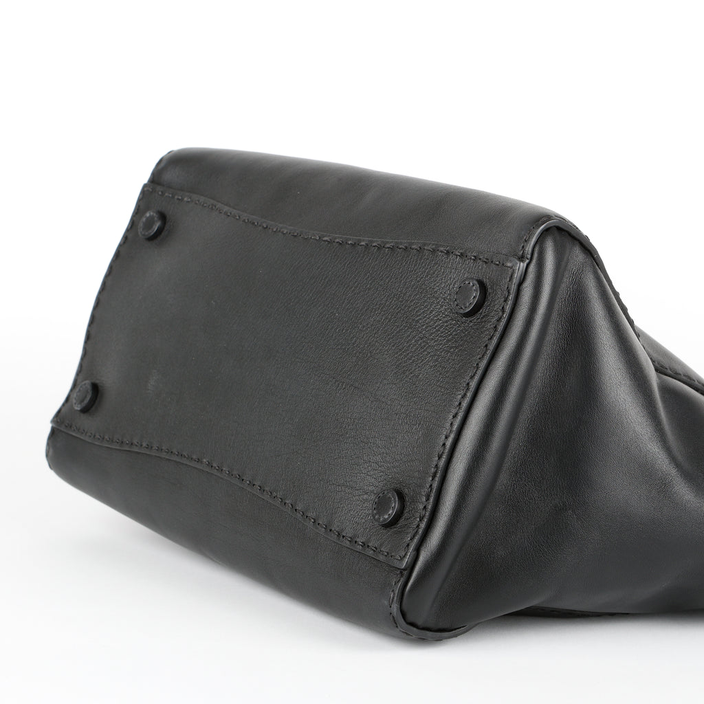 Medium Stitched City Tote, Black Calfskin