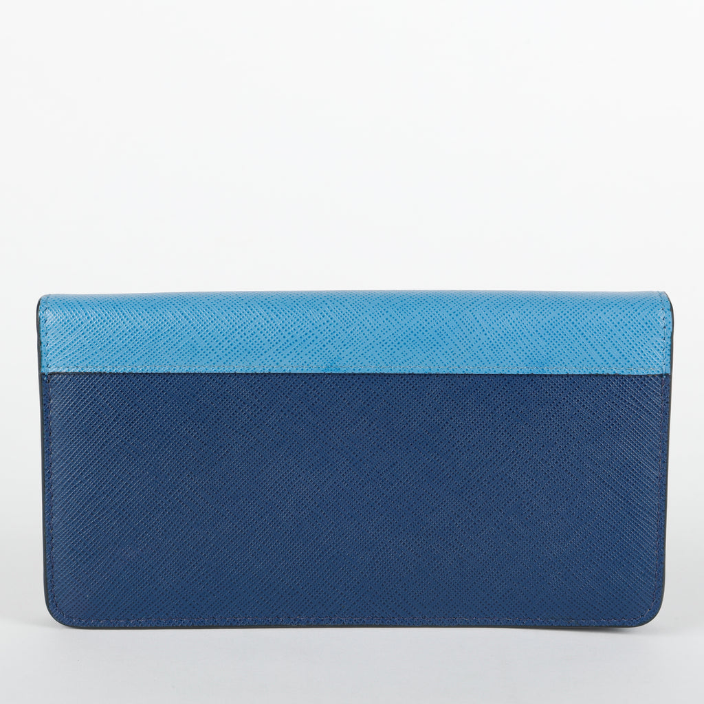 Enamel Pin Wallet on Chain, Blue Saffiano