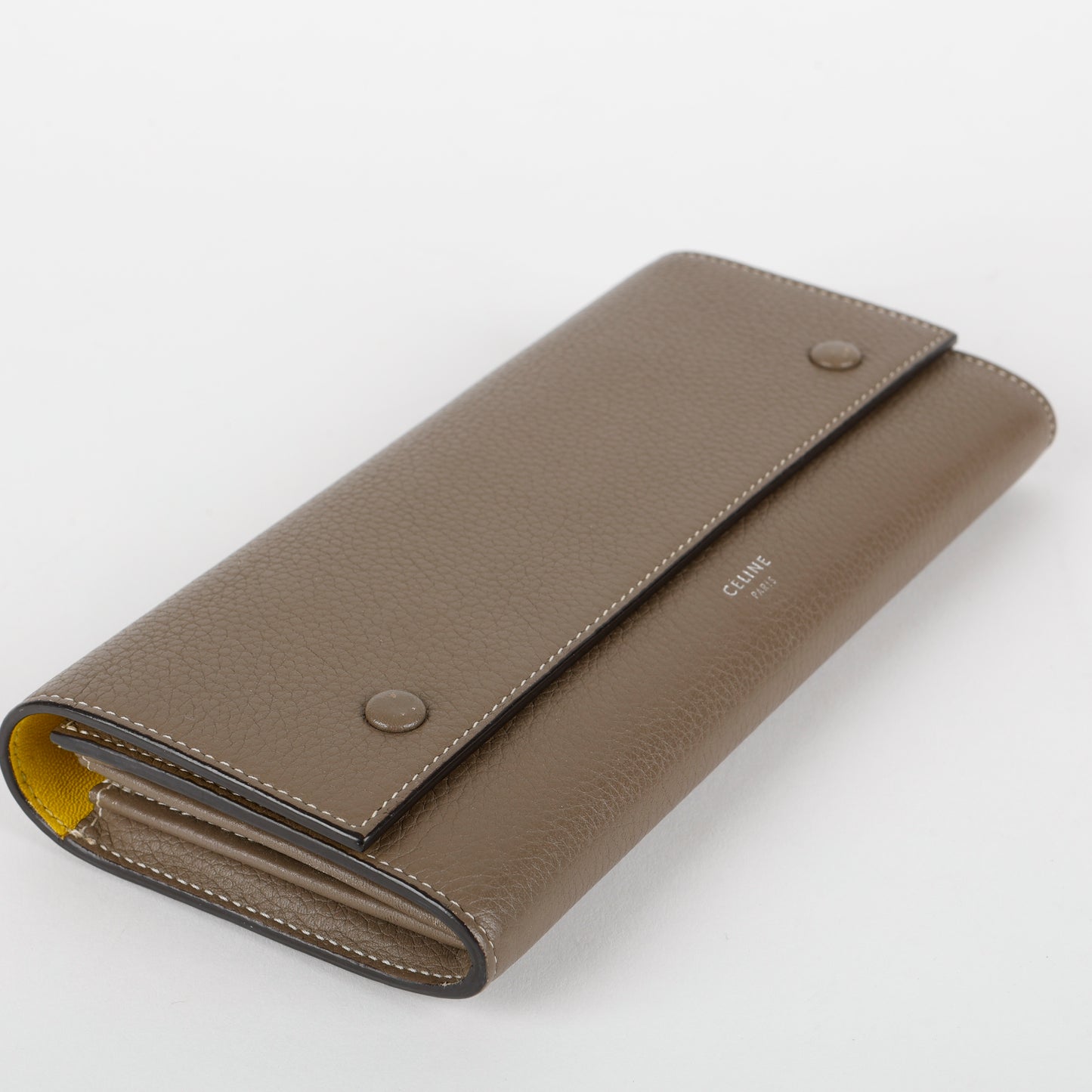 Large Flap Multifunction Long Wallet, Grey/Yellow
