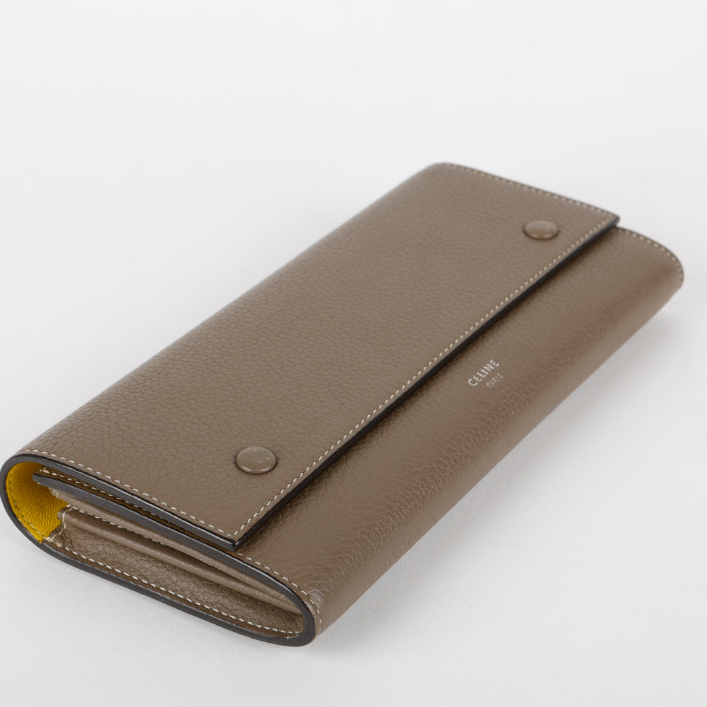 Large Flap Multifunction Long Wallet, Grey/Yellow