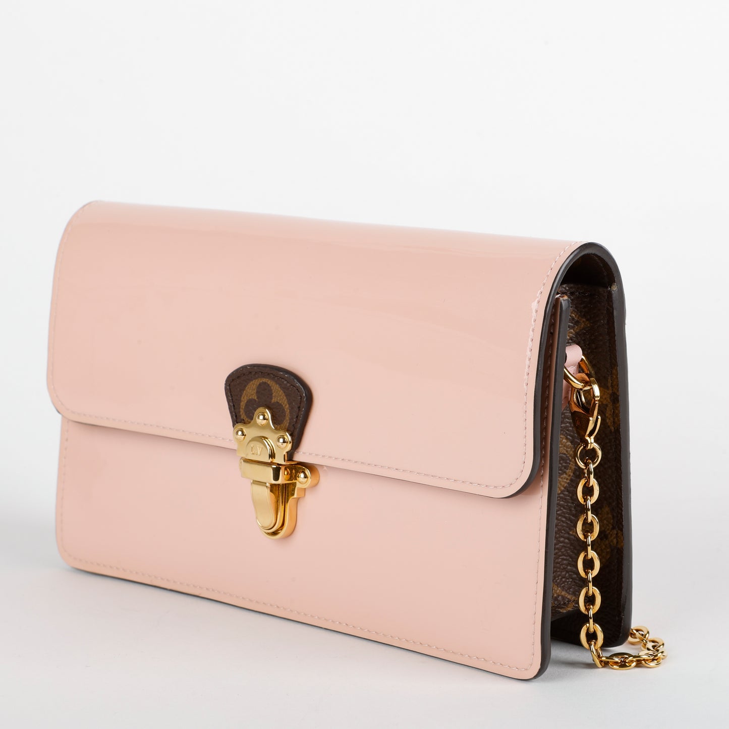 Cherrywood Chain Wallet, Rose Ballerine/Monogram