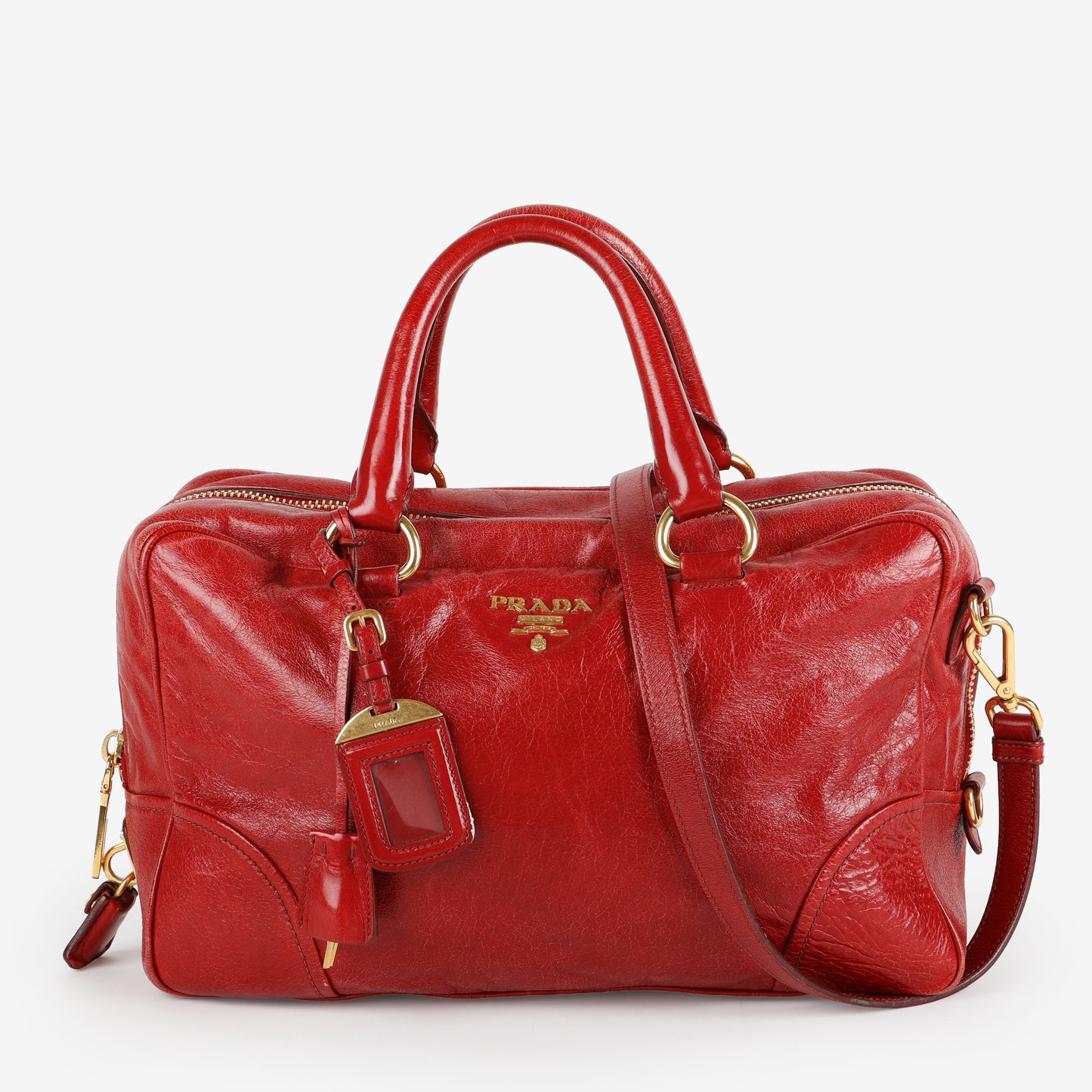 Convertible Bauletto Tote, Red Shiny Calfskin