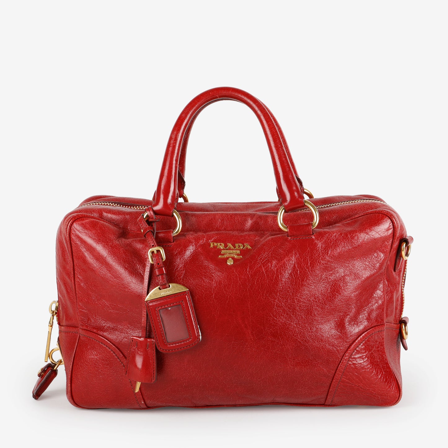 Convertible Bauletto Tote, Red Shiny Calfskin