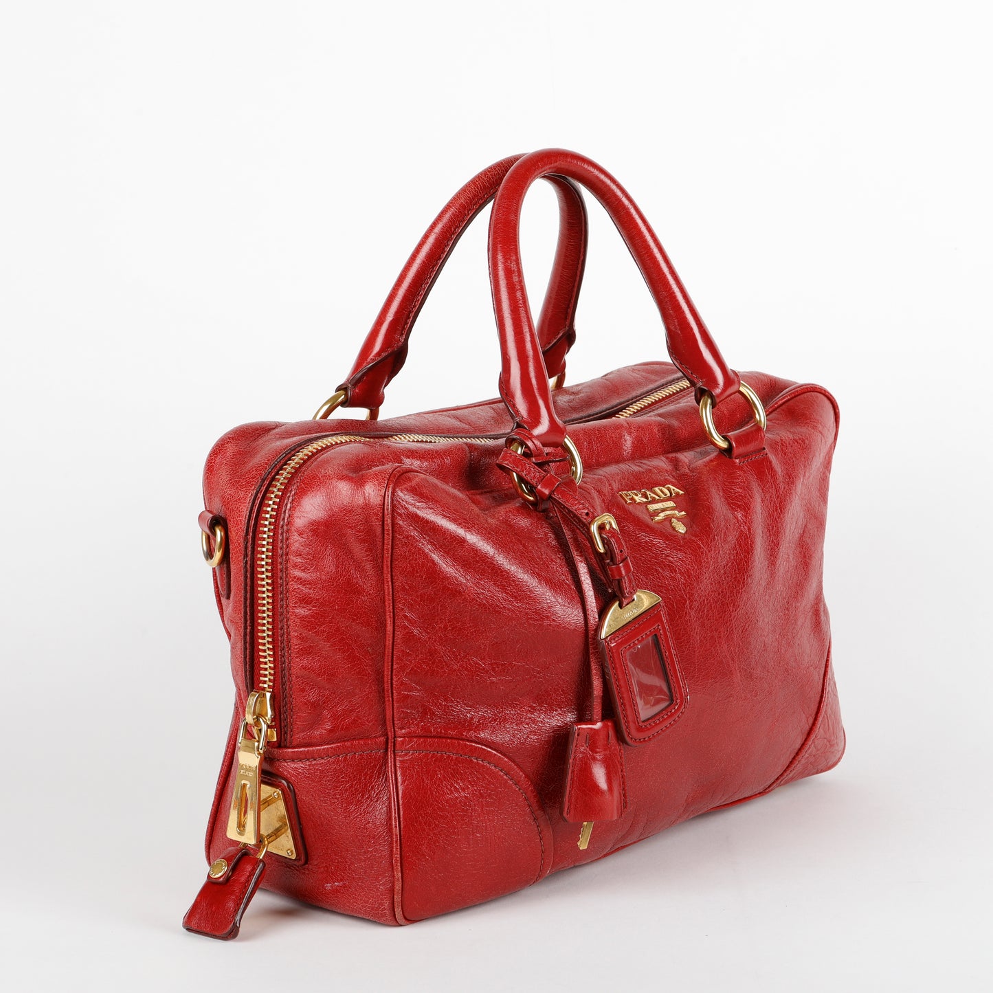 Convertible Bauletto Tote, Red Shiny Calfskin
