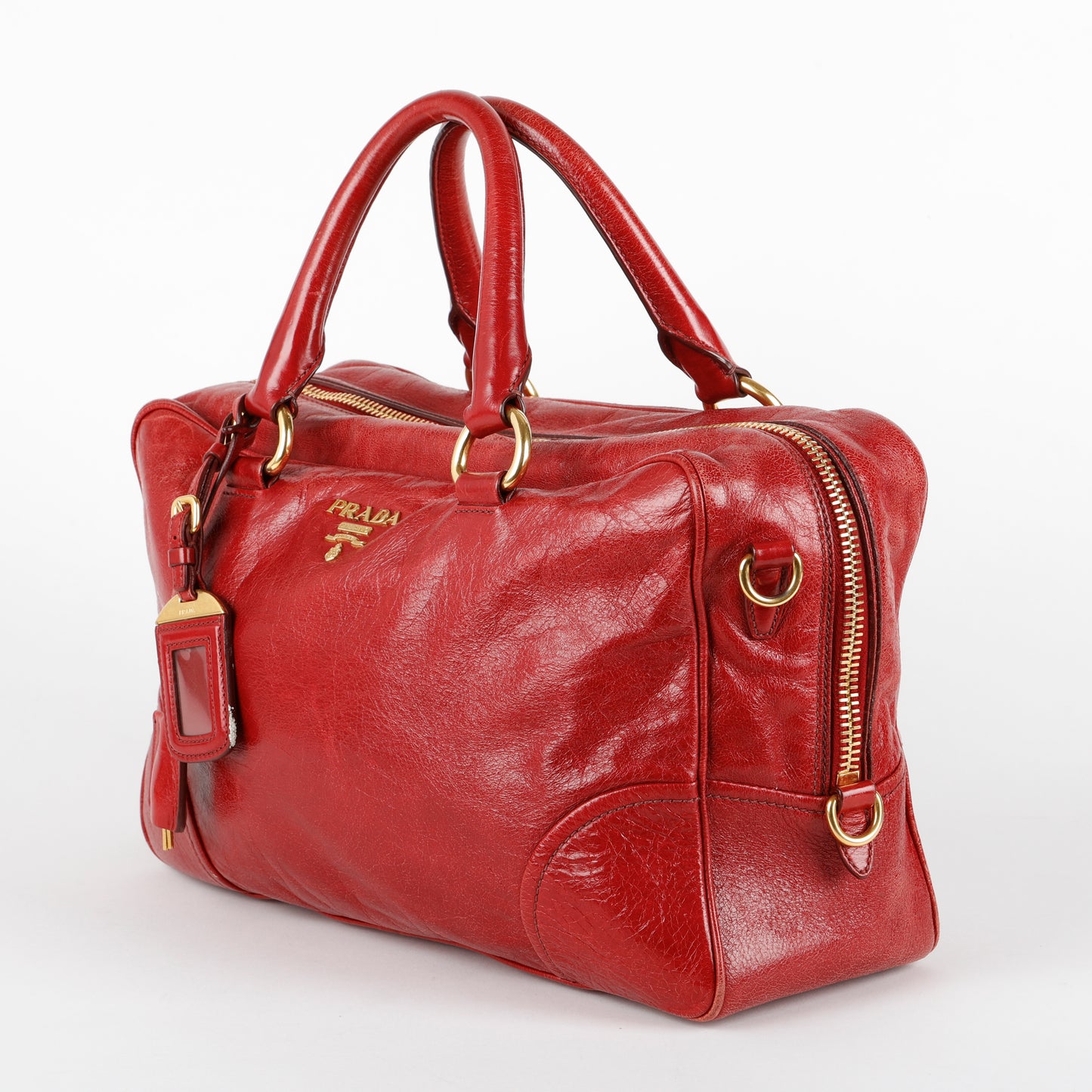 Convertible Bauletto Tote, Red Shiny Calfskin