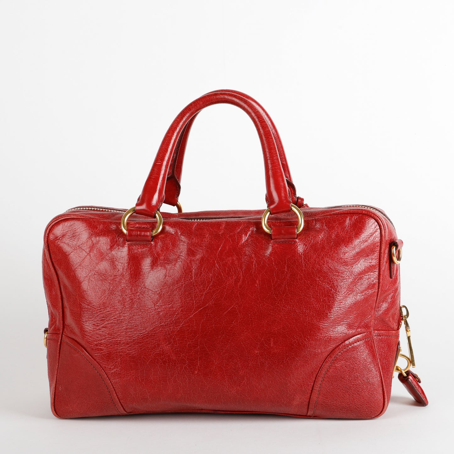 Convertible Bauletto Tote, Red Shiny Calfskin