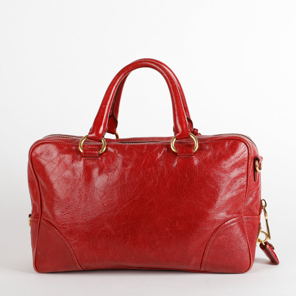 Convertible Bauletto Tote, Red Shiny Calfskin