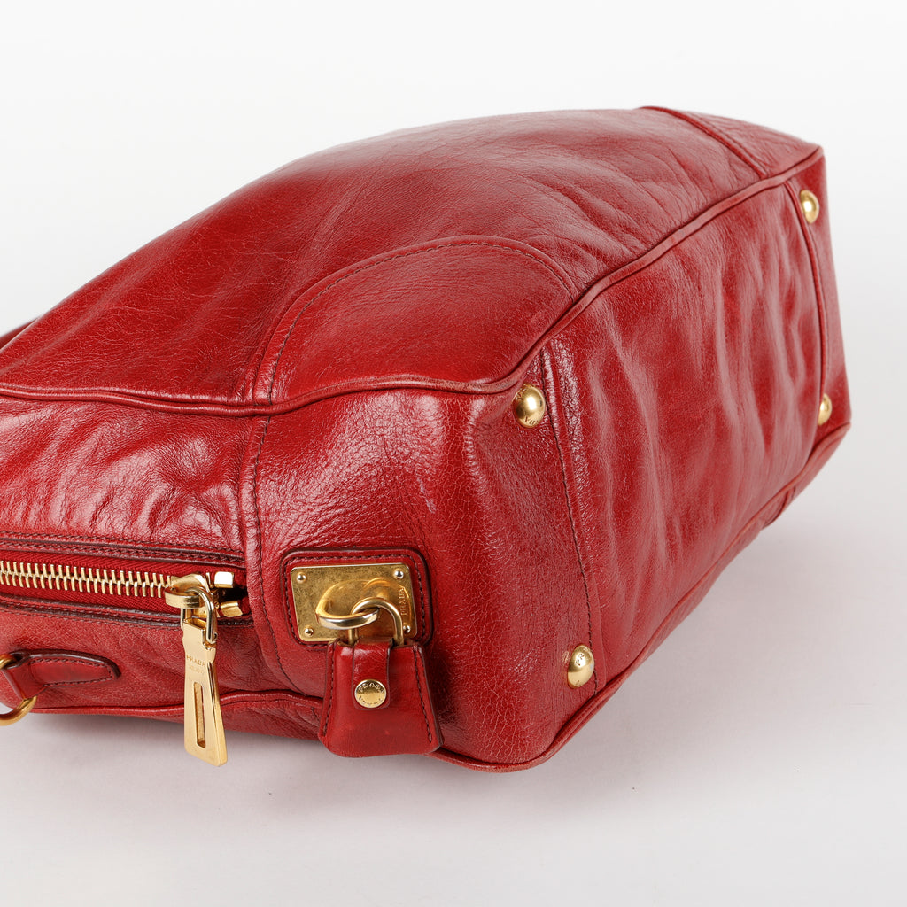 Convertible Bauletto Tote, Red Shiny Calfskin