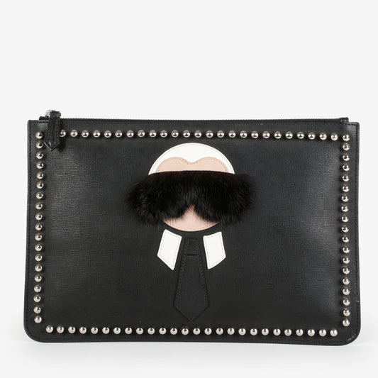 Black Karlito Leather Clutch