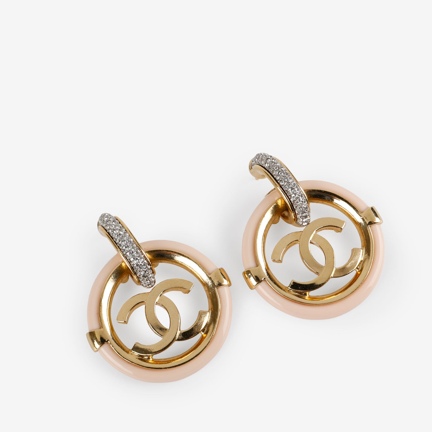 Crystal Hoop Pink Enamel Earrings