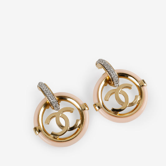 Crystal Hoop Pink Enamel Earrings