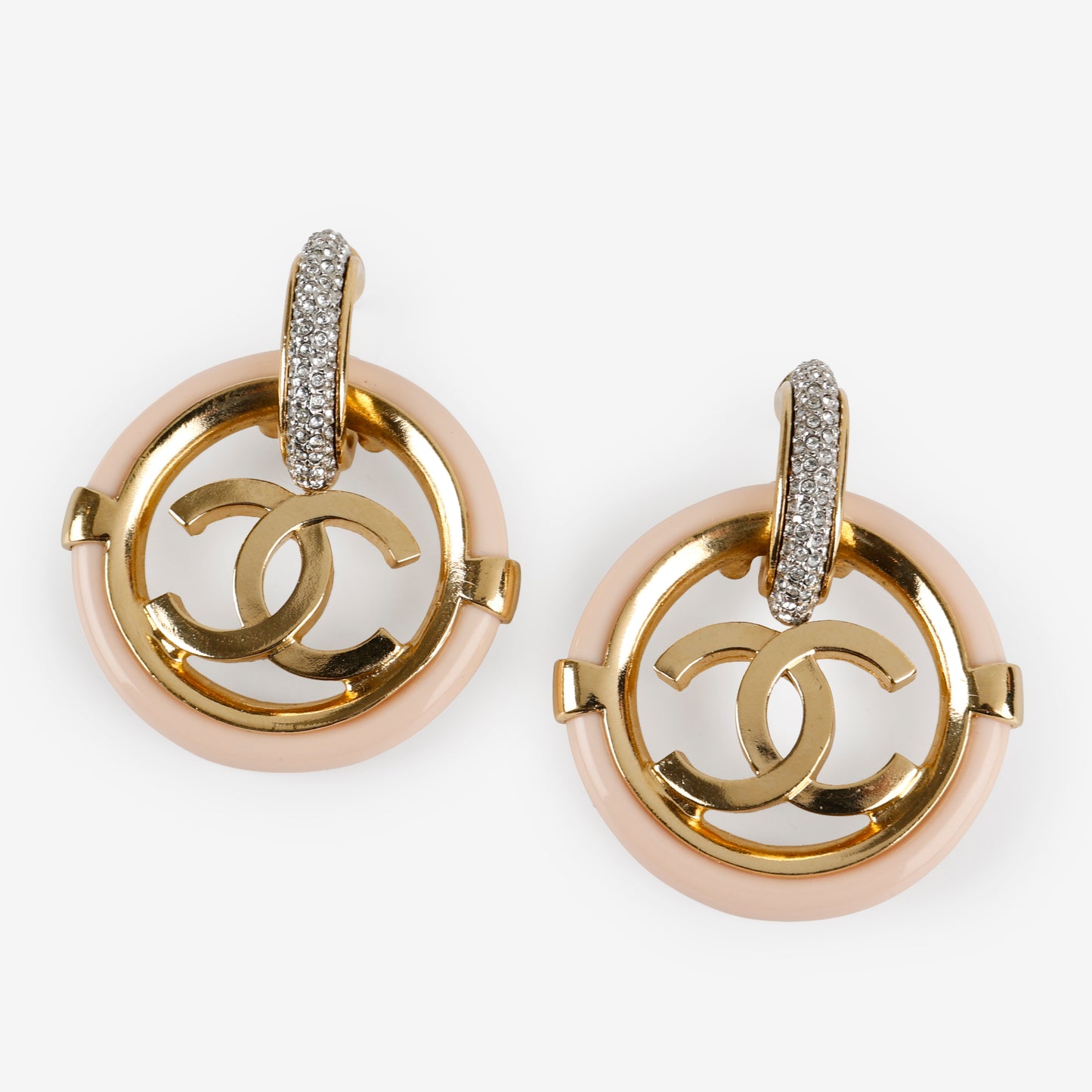 Crystal Hoop Pink Enamel Earrings