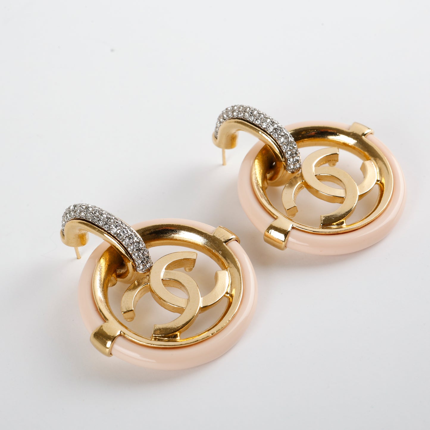 Crystal Hoop Pink Enamel Earrings