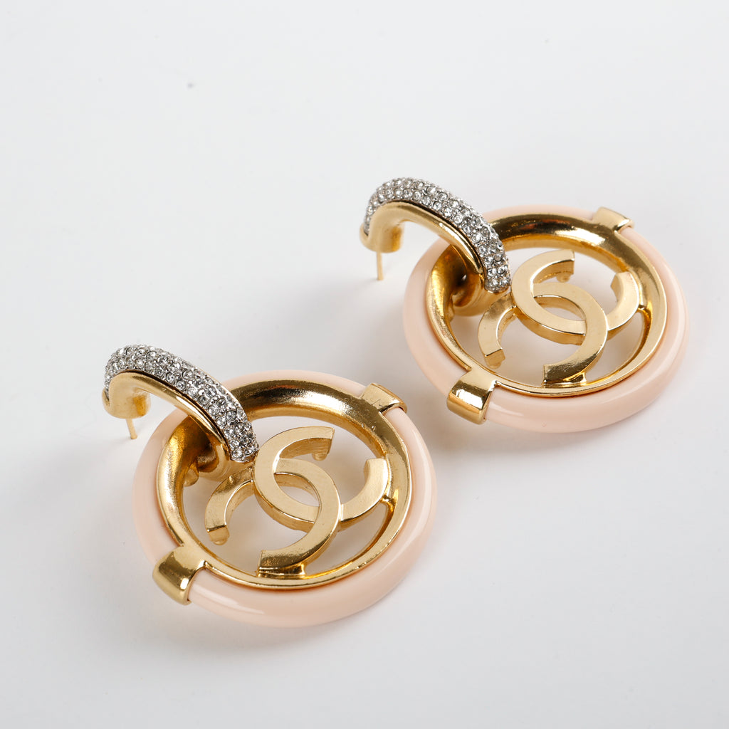 Crystal Hoop Pink Enamel Earrings