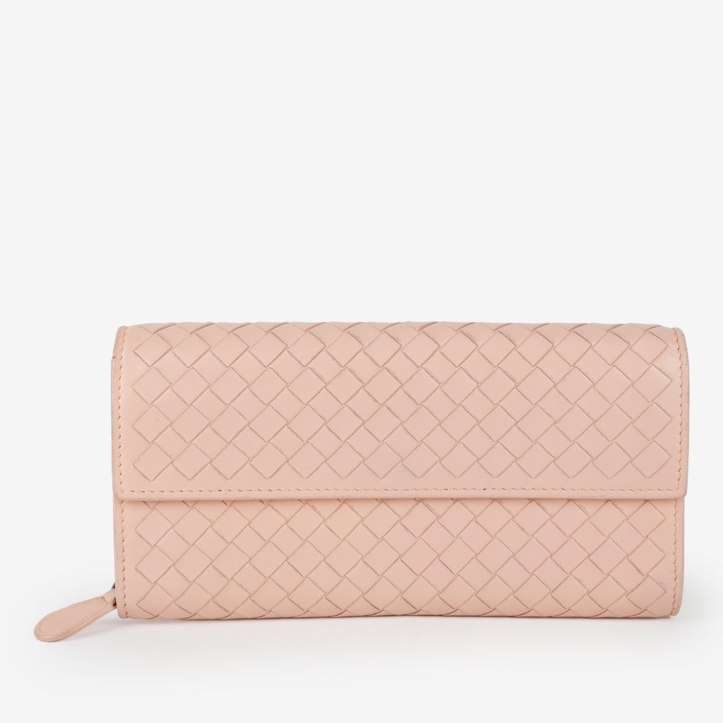 Intrecciato Continental Wallet, Pink