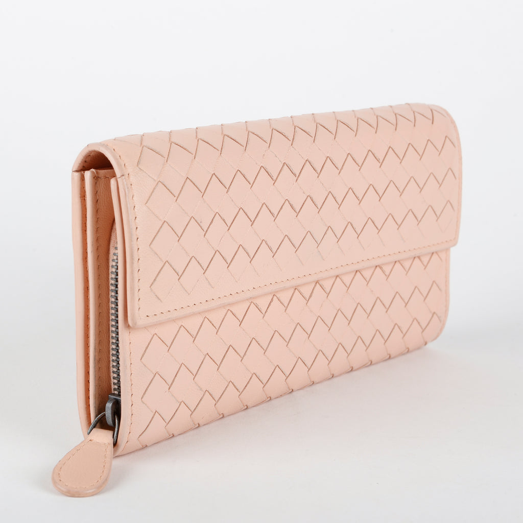 Intrecciato Continental Wallet, Pink